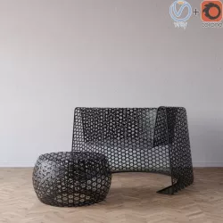 Woven Black Lace chair & ottoman 3d model