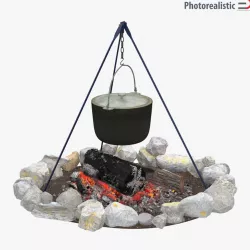 Campfire with Tripod and Cooking Pot 3d model