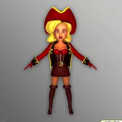 Cartoon Female Pirate T-Pose Version 3d model