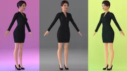 Cartoon Young Girl Office Clothes T-Pose 3d model