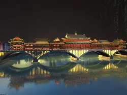 China ancient birdgr 1 YaAn Wind and Rain porch Bridge night scene 3d model