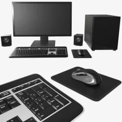 Computer monitor keyboard mouse pad speakers woofer set 3d model