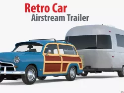 Retro Car with Retro Airstream Trailer 3d model