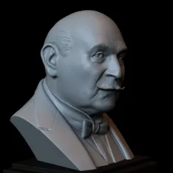 Hercule Poirot (David Suchet) 3d Printable Model, Bust, Portrait, Sculpture, 153mm tall, downloadable STL file