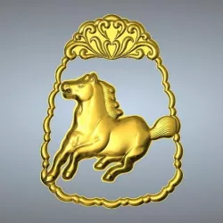 Jade line carving  Zodiac pendant 7 Horse