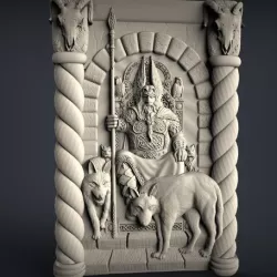 Odin with 2 wolves on his throne god art cnc router machine