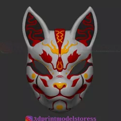 Japanese Fox Mask Demon Kitsune Costume Cosplay Helmet STL File