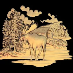 Moose in front of a cabin snow art cnc router