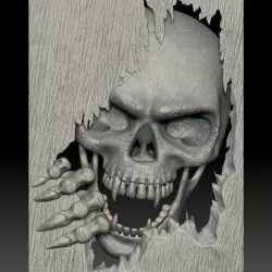 Skull monster bas-relief STL file for CNC or 3D printing
