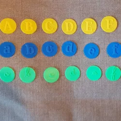 Alphabetical tokens in capital letters, script and cursive