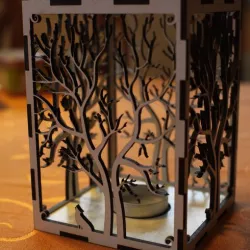 candle holder laser cut Tree & Animals wood present tea candle