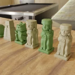 Aztec Olmec Chess pieces with Board 3D print model
