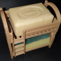 double bed with sponge and soap holder