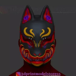 Japanese Fox Mask Demon Kitsune Cosplay Helmet STL File