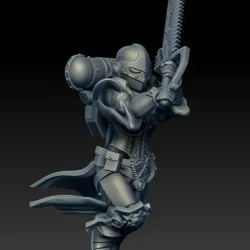 nun of battle with big chainsaw