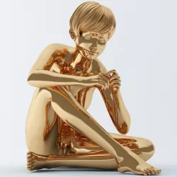 SHORT HAIR CARTOON GIRL SITTING 003