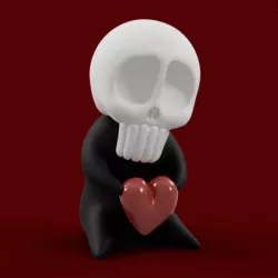 SkullBaby Love - Cute Chibi Skull Heart Figurine Sculpture