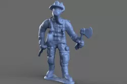 3D Fire Fighter with Crowbar Toy Miniature 3D model