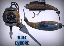 Alien cyborg with huge gun and chainsaw 3D model