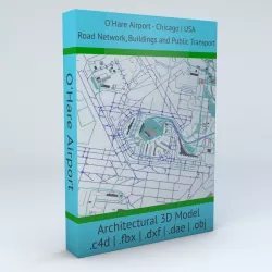 Chicago OHare ORD Airport Roads Buildings Public Transport 3D model