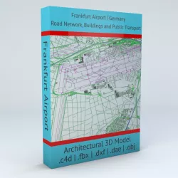 Frankfurt FRA Airport Roads Buildings and Public Transport Lines 3D model