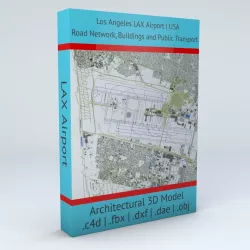 Los Angeles LAX Airport Roads Buildings Public Transport Lines 3D model