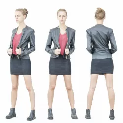 Tough Look girl in Leather Jacket and Red Top Low-poly  3D model