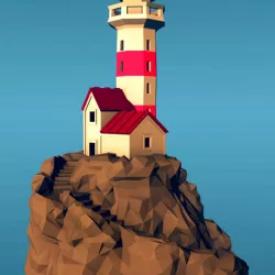 Lighthouse on a rock, low-poly edition