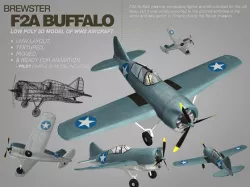 Brewster F2A Buffalo 3ds max model of WW2 aircraft