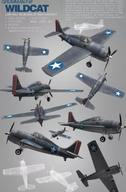 Grumman F4F Wildcat - 3Ds model of WW2 aircraft