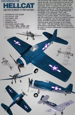 Grumman F6F Hellcat rigged 3Ds model of aircraft