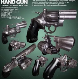 Hand Gun - lowpoly 3D model of a gun - 3ds max