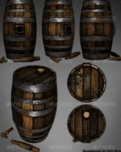 Lowpoly Wooden Wine Barrel