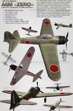 Mitsubisihi A6M ZERO rigged 3Ds aircraft