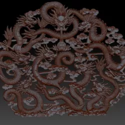 nine Chinese traditional dragons model of bas-relief for cnc