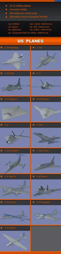 15 Low Poly US planes