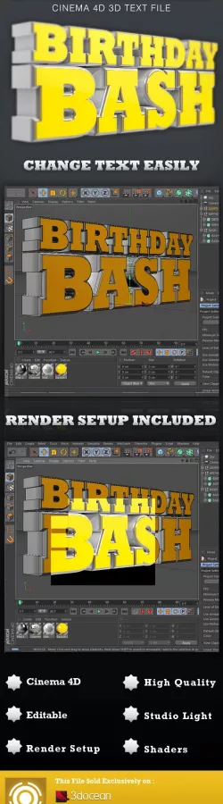 Birthday Bash Cinema 4D 3D Text File
