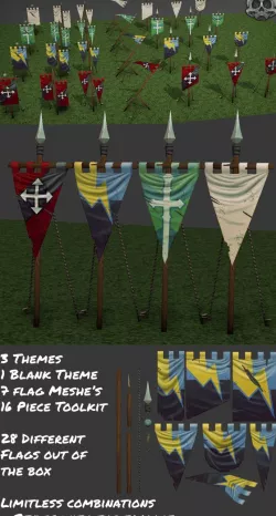 Hand Painted Low Poly Flag Set