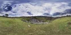 HDRI Cloudy Sky Trees Grassy Land And Rock