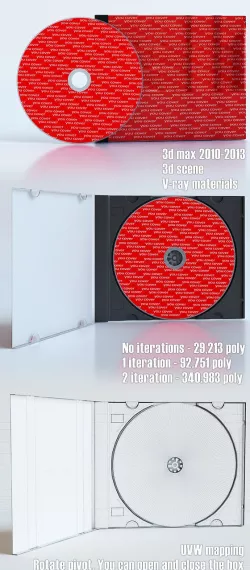 High quality 3d model of CD case and CD disk