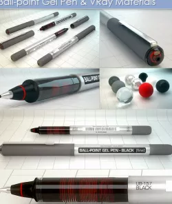 Highly Detailed Gel Pen with Vray Materials