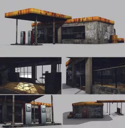 Low Poly Abandoned Gas Station Game Model