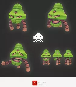 Low Poly Space Invader Alien 01