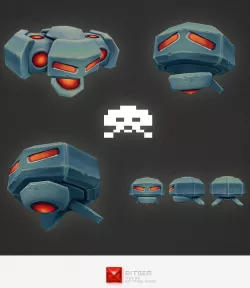 Low Poly Space Invader Alien 02