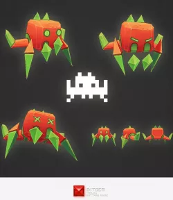 Low Poly Space Invader Alien 03