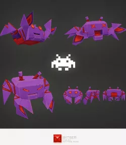 Low Poly Space Invader Alien 04