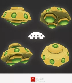 Low Poly Space Invader Alien 05
