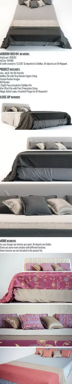 Modern Bed 04 3D Model