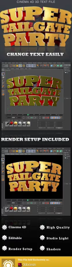 Super Tailgate Cinema 4D 3D Text File