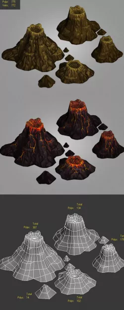 volcanoes low poly
